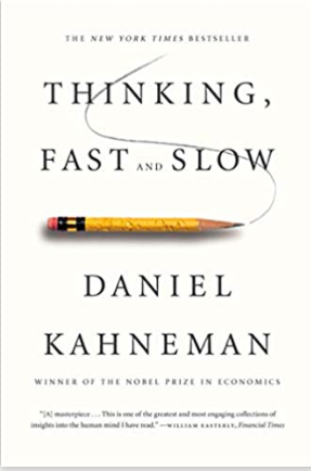 Book cover titled Thinking, Fast, and Slow by Daniel Kahneman